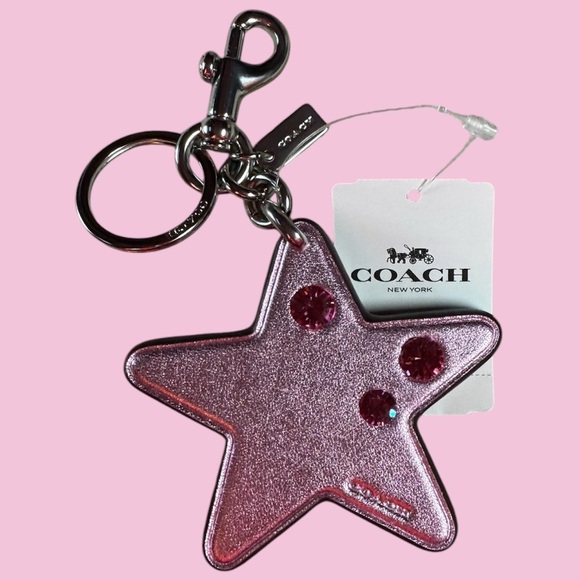 Coach Metallic Pink Star Leather Keychain with Gems - Picture 1 of 4